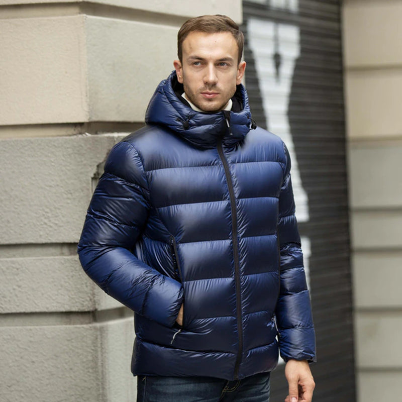 2021 Men down Jacket Winter down Coat Brand Thick Warm Winter Jacket Men 90% White Goose down Shiny down Jacket Men Wear