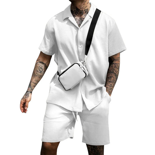 Sinai Aura Men's Casual Button Polo and Shorts Set – Comfortable Fashion Sweatpants Suit