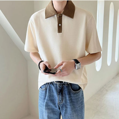 Breathable Summer Korean Business Polo Shirt - Short Sleeve, Loose Fit, Waffle Knit