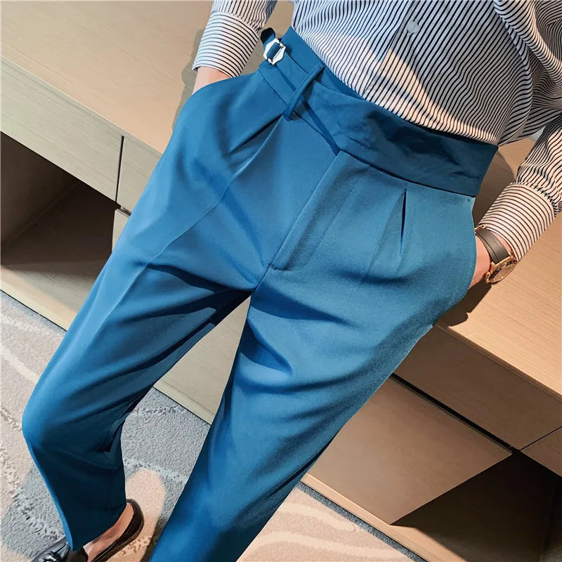 2023 Brand Clothing Men Spring Stylecasual Nine Cent Trousers/Male Slim Fit High-Grade Pure Cotton Stripe Suit Pants Black Gray