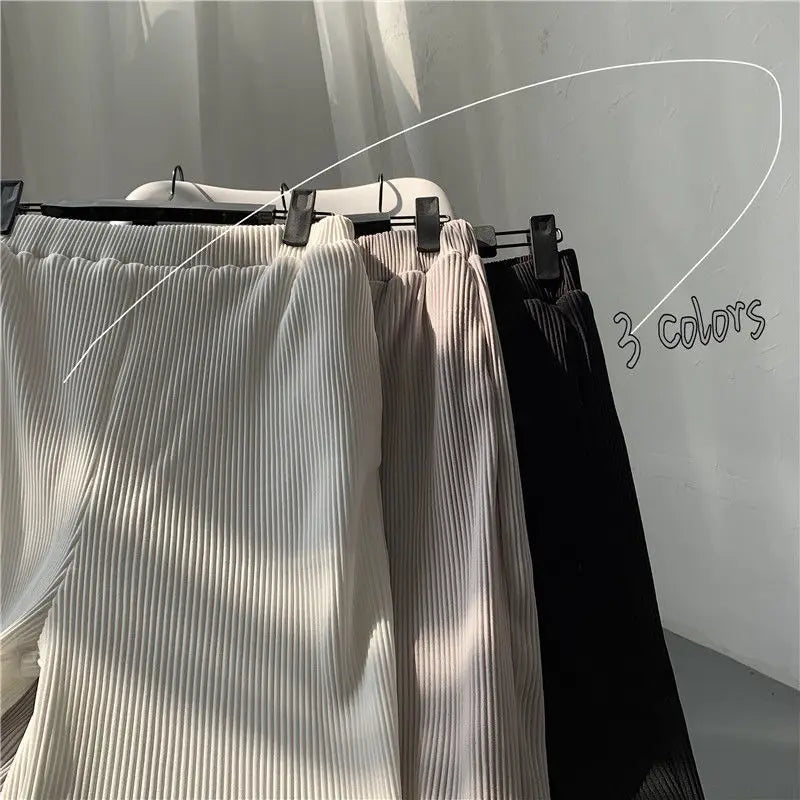 Pleated Straight Pants Men'S Elastic Waist Casual Pants Men Streetwear Loose Japanese Trousers Mens