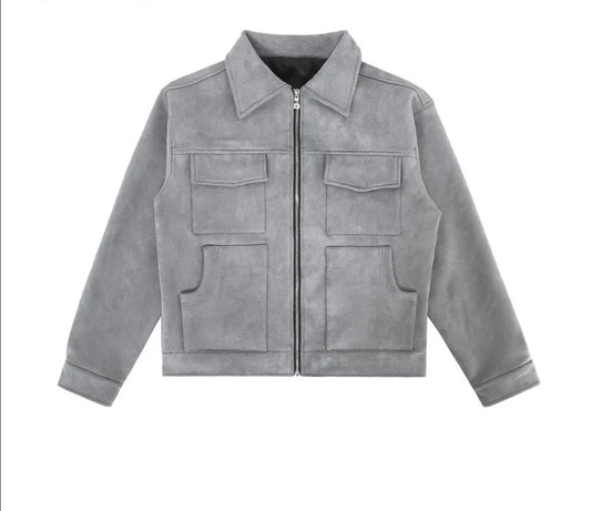 Winter Men'S Vintage Jacket Coats High Street Suede Material Crock Jackets with Zipper Lapel Loosed Casual Short Jacket for Men