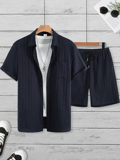 Sinai Aura Men's Summer Fashion: Solid Stripe Suit Two-Piece Set