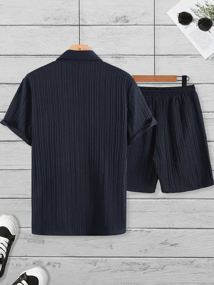 Sinai Aura Men's Summer Fashion: Solid Stripe Suit Two-Piece Set